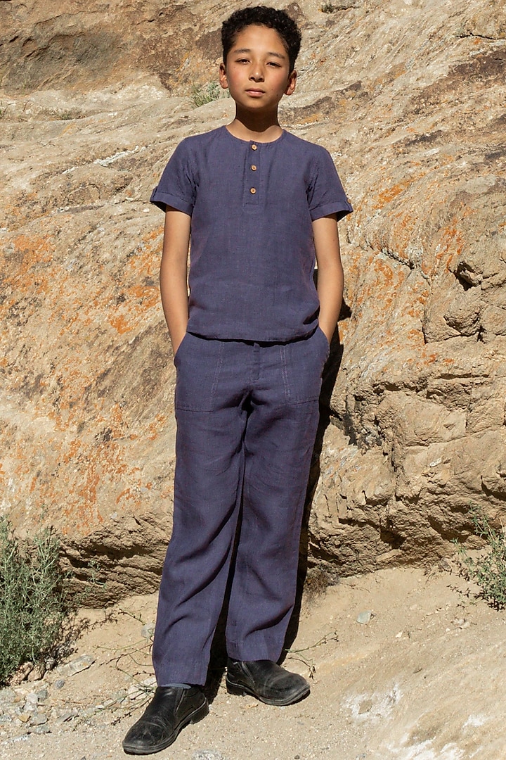 Violet Linen Trousers For Boys by Chi Linen