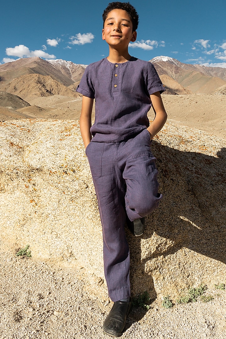 Violet Linen Trousers For Boys by Chi Linen at Pernia's Pop Up Shop