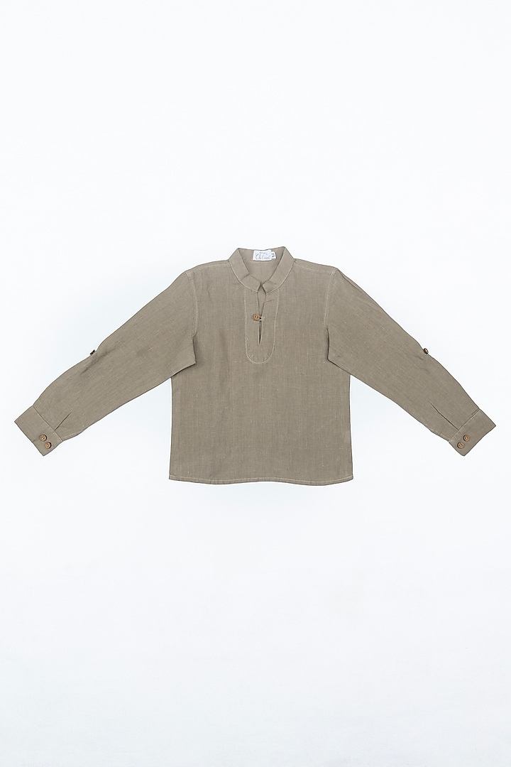 Light Brown Linen Shirt For Boys by Chi Linen