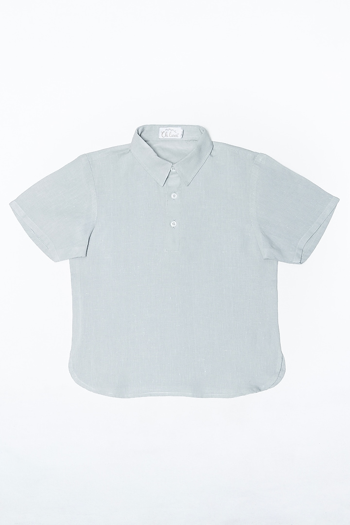 Grey Linen Shirt For Boys by Chi Linen