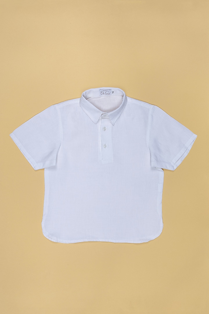 White Linen Shirt For Boys by Chi Linen