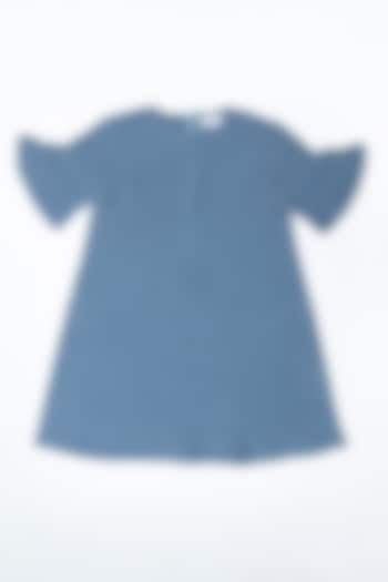 Blue Linen Dress For Girls by Chi Linen
