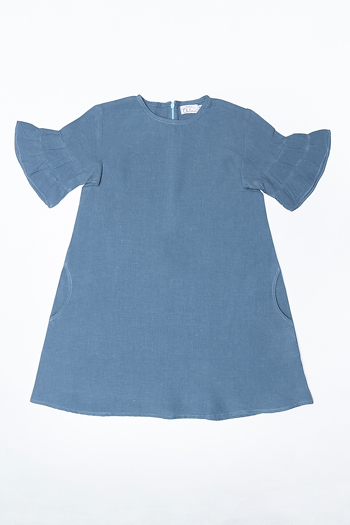 Blue Linen Dress For Girls by Chi Linen