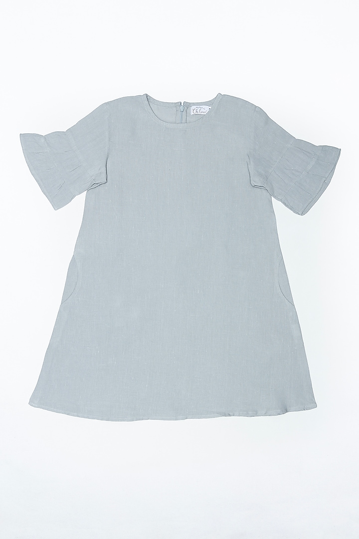 Grey Linen Dress For Girls by Chi Linen