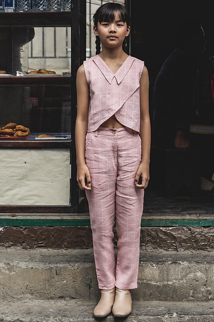 Pink Linen Co-Ord Set For Girls by Chi Linen at Pernia's Pop Up Shop