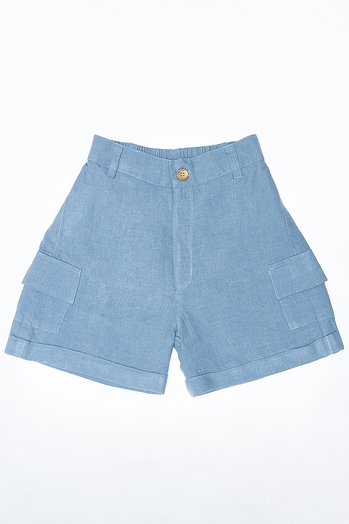 Blue Linen Shorts For Boys by Chi Linen
