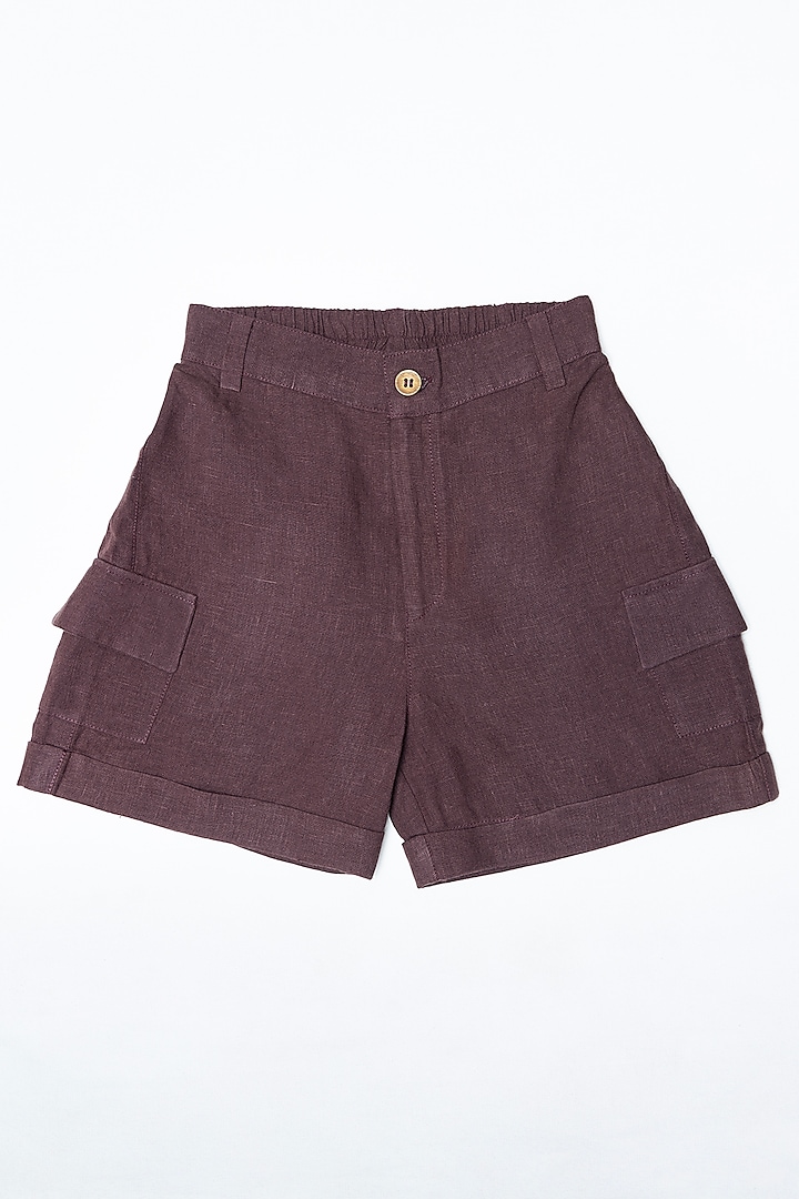 Wine Linen Shorts For Boys by Chi Linen
