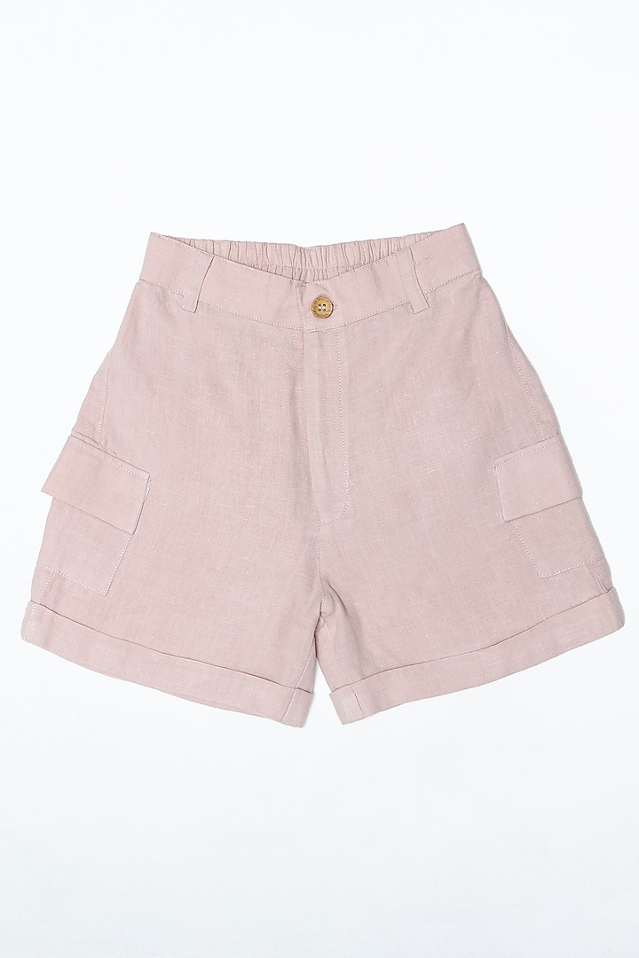 Pink Linen Shorts For Boys by Chi Linen