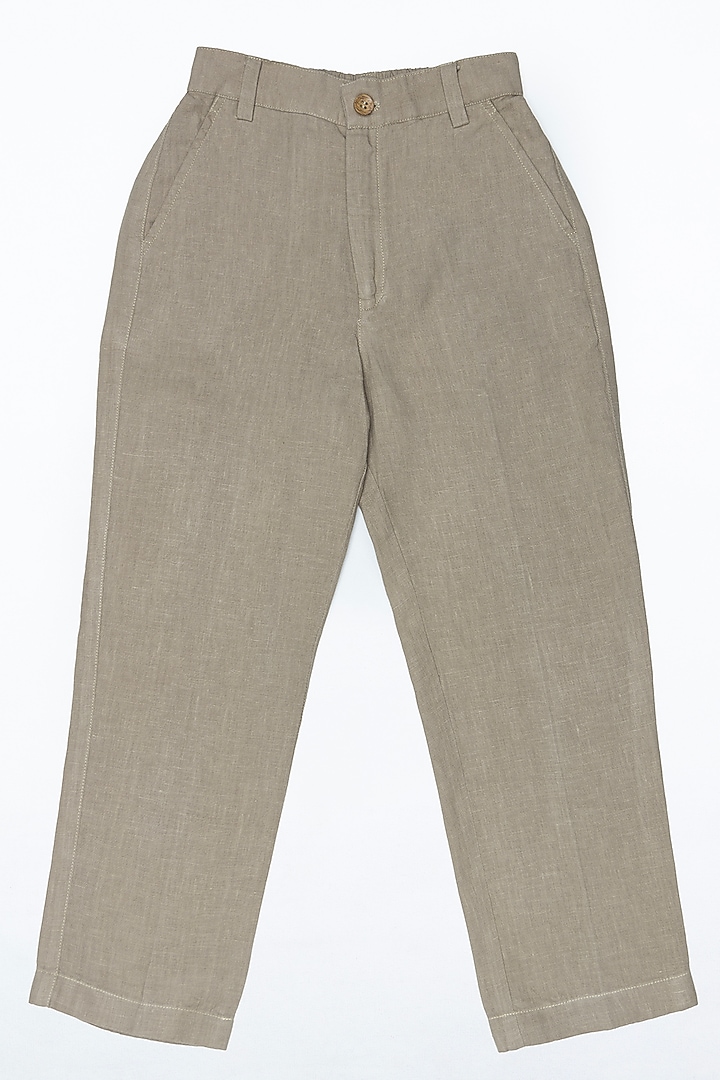 Light Brown Linen Trousers For Boys by Chi Linen