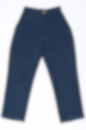 Navy Blue Linen Trousers For Boys by Chi Linen