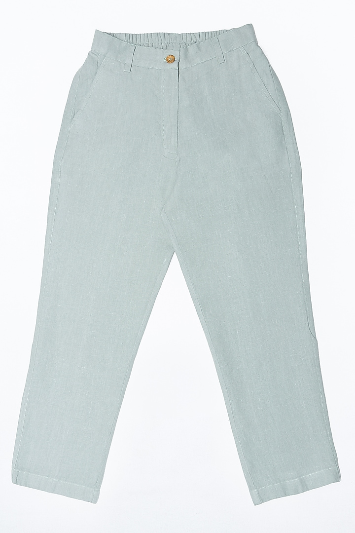 Light Green Linen Trousers For Girls by Chi Linen at Pernia's Pop Up Shop