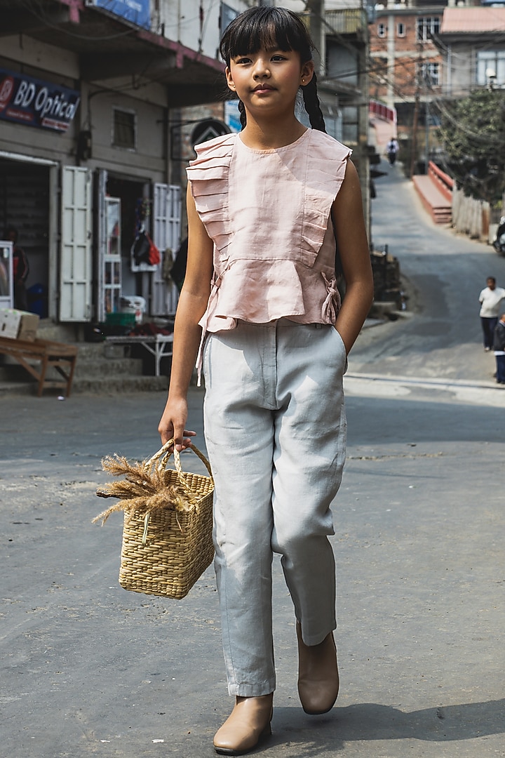 Grey Linen Trousers For Girls by Chi Linen at Pernia's Pop Up Shop