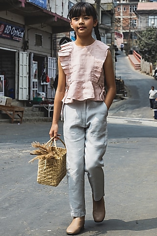 Grey Linen Trousers For Girls by Chi Linen