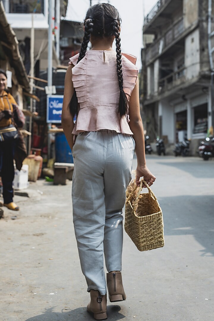 Grey Linen Trousers For Girls by Chi Linen at Pernia's Pop Up Shop