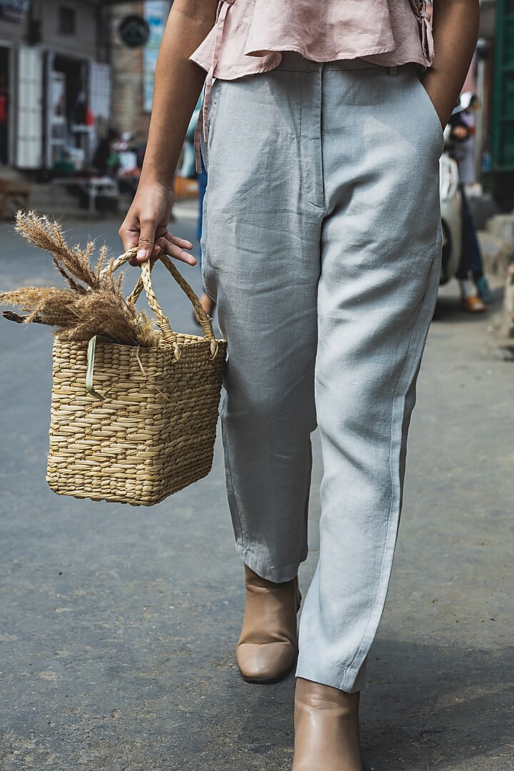 Grey Linen Trousers For Girls by Chi Linen at Pernia's Pop Up Shop