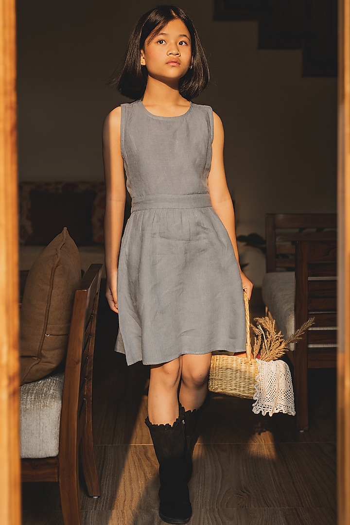 Blue Linen Dress For Girls by Chi Linen at Pernia's Pop Up Shop