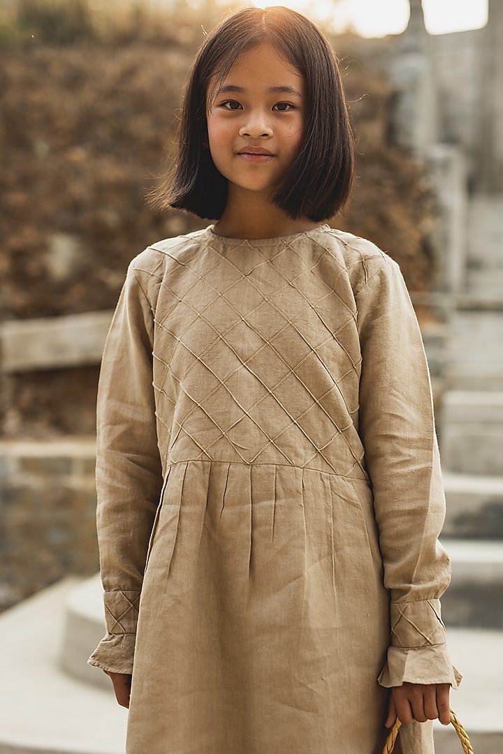 Light Brown Linen Dress For Girls by Chi Linen at Pernia's Pop Up Shop 2026