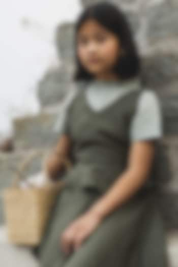 Olive Green Linen Dress For Girls by Chi Linen at Pernia's Pop Up Shop