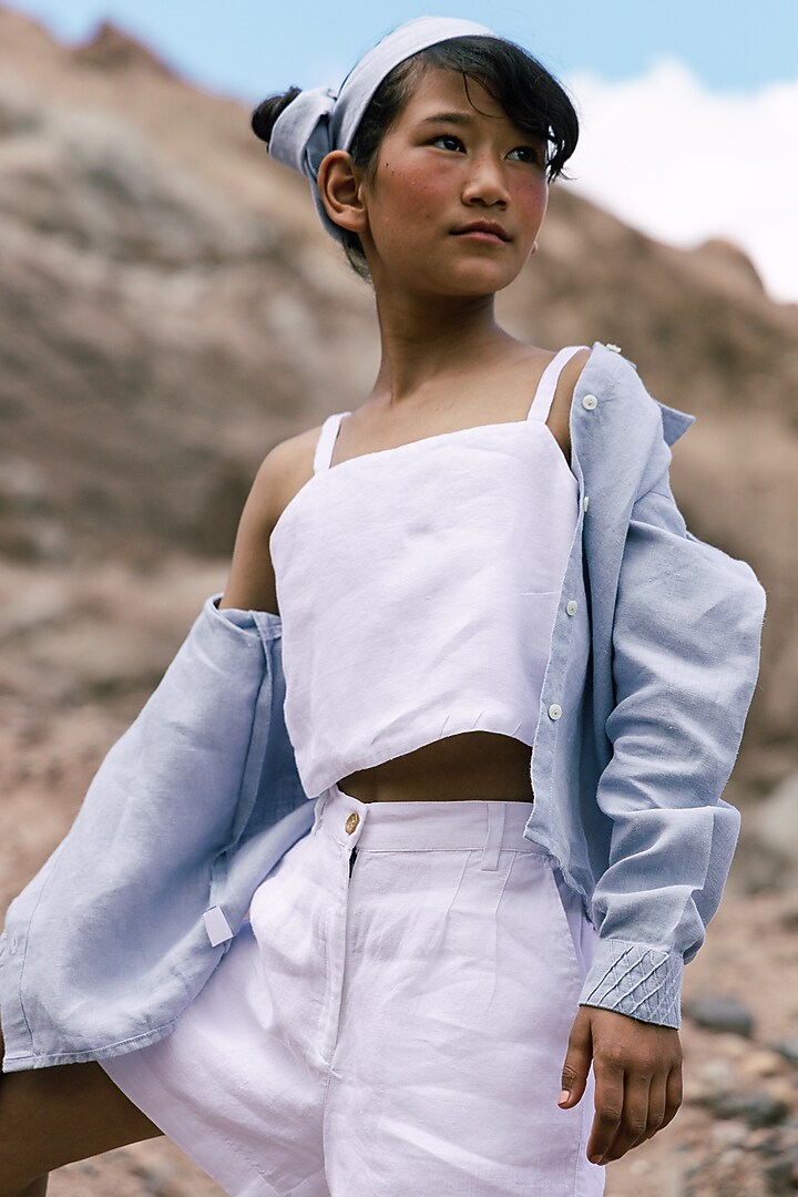Light Blue Linen Co-Ord Set For Girls by Chi Linen at Pernia's Pop Up Shop