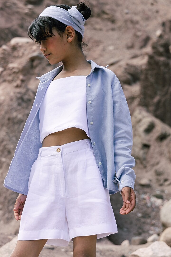 Light Blue Linen Co-Ord Set For Girls by Chi Linen at Pernia's Pop Up Shop