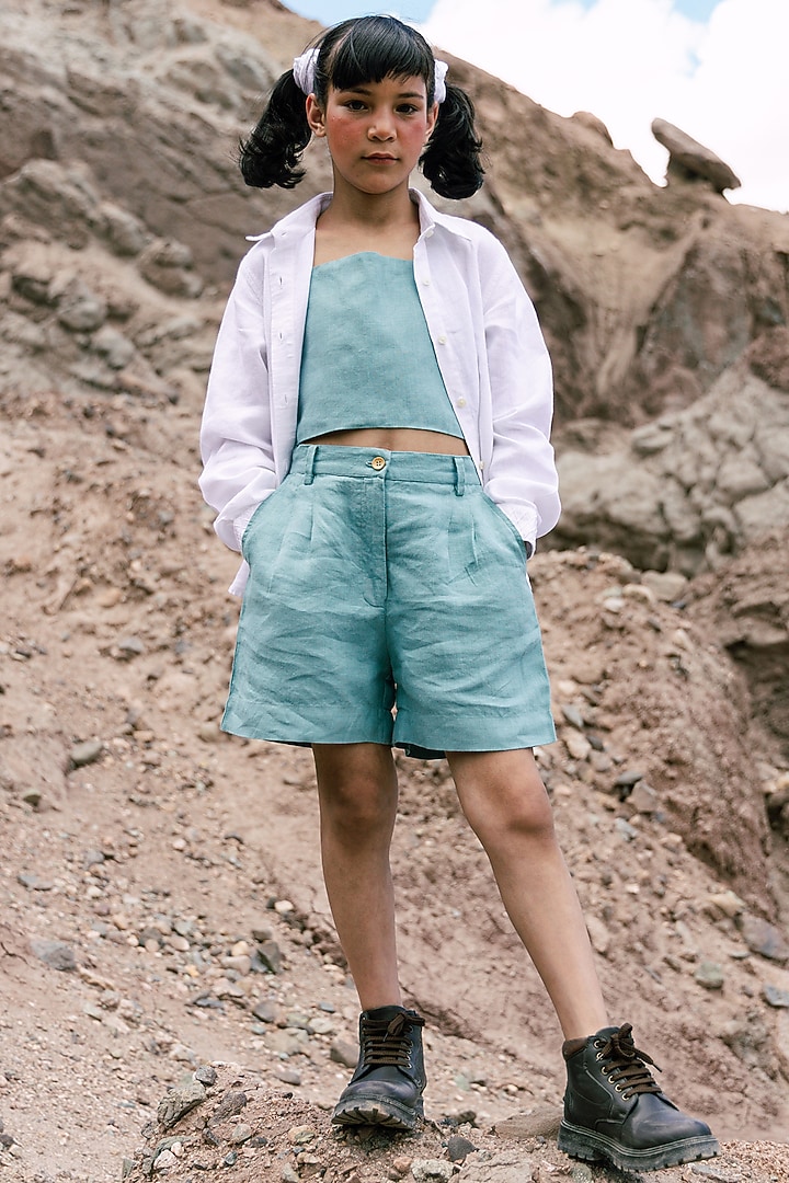 White Linen Co-Ord Set For Girls by Chi Linen at Pernia's Pop Up Shop