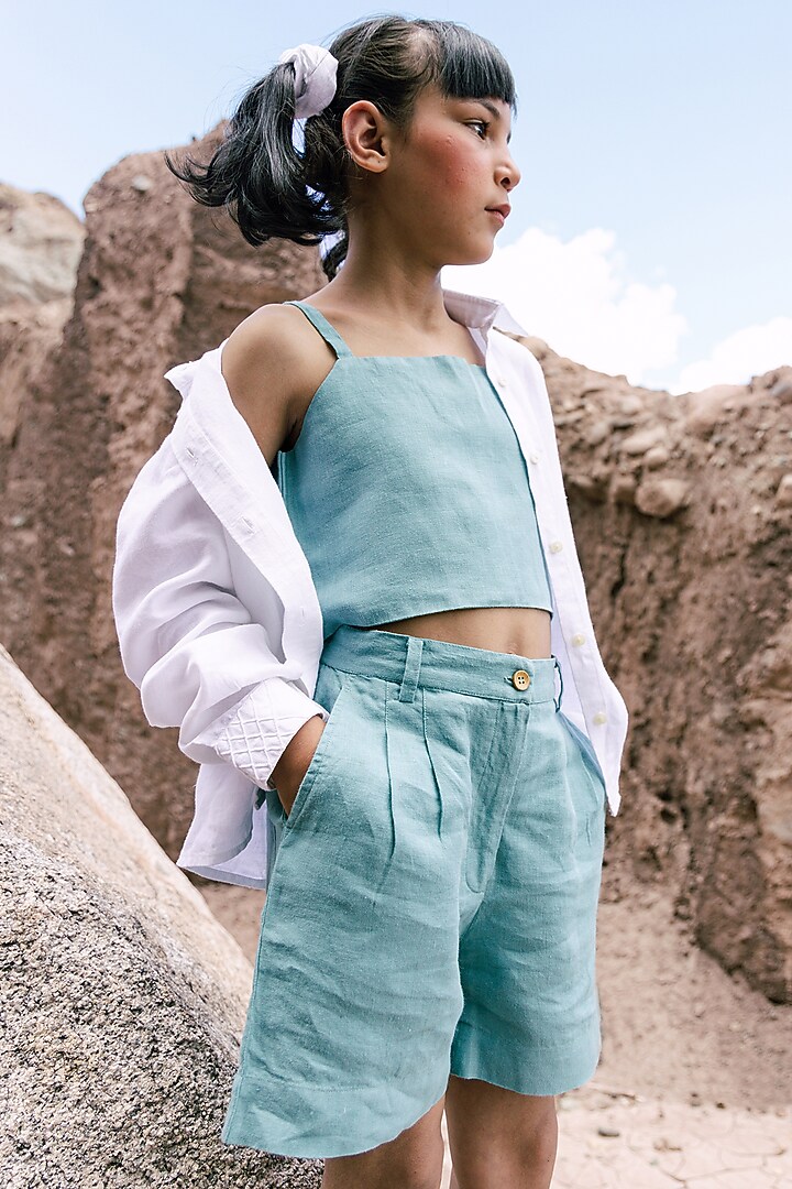 White Linen Co-Ord Set For Girls by Chi Linen at Pernia's Pop Up Shop