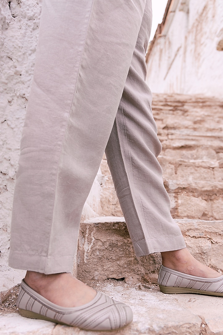 Beige Linen Trousers For Girls by Chi Linen at Pernia's Pop Up Shop