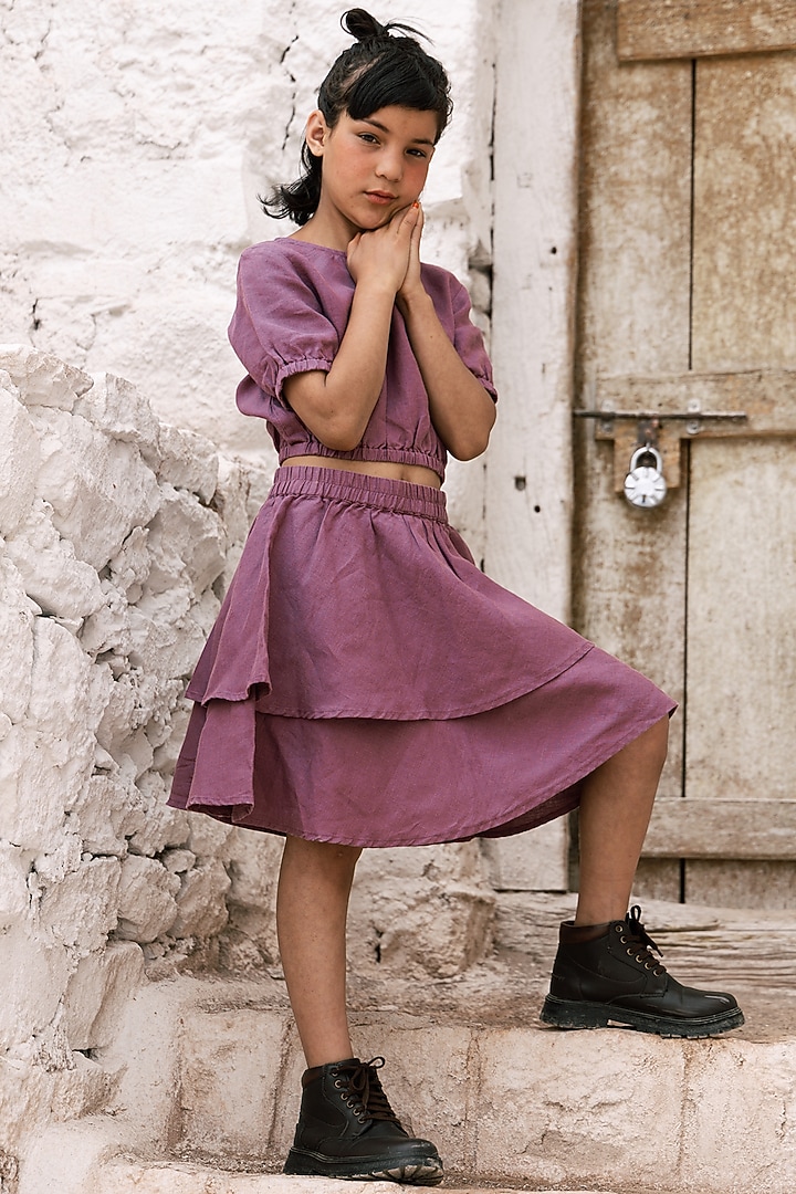 Purple Linen Co-Ord Set For Girls by Chi Linen at Pernia's Pop Up Shop