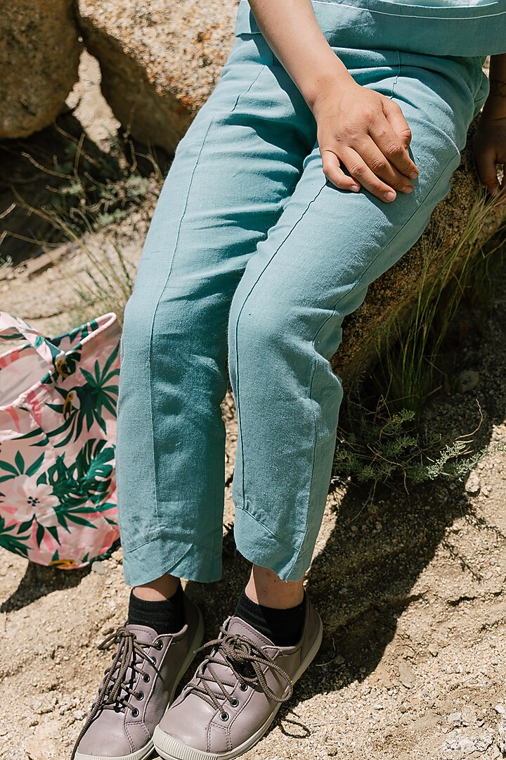 Sage Green Linen Trousers For Girls by Chi Linen at Pernia's Pop Up Shop