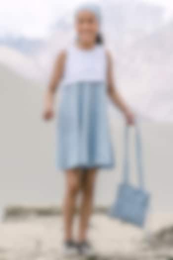 Light Blue Linen Dress For Girls by Chi Linen