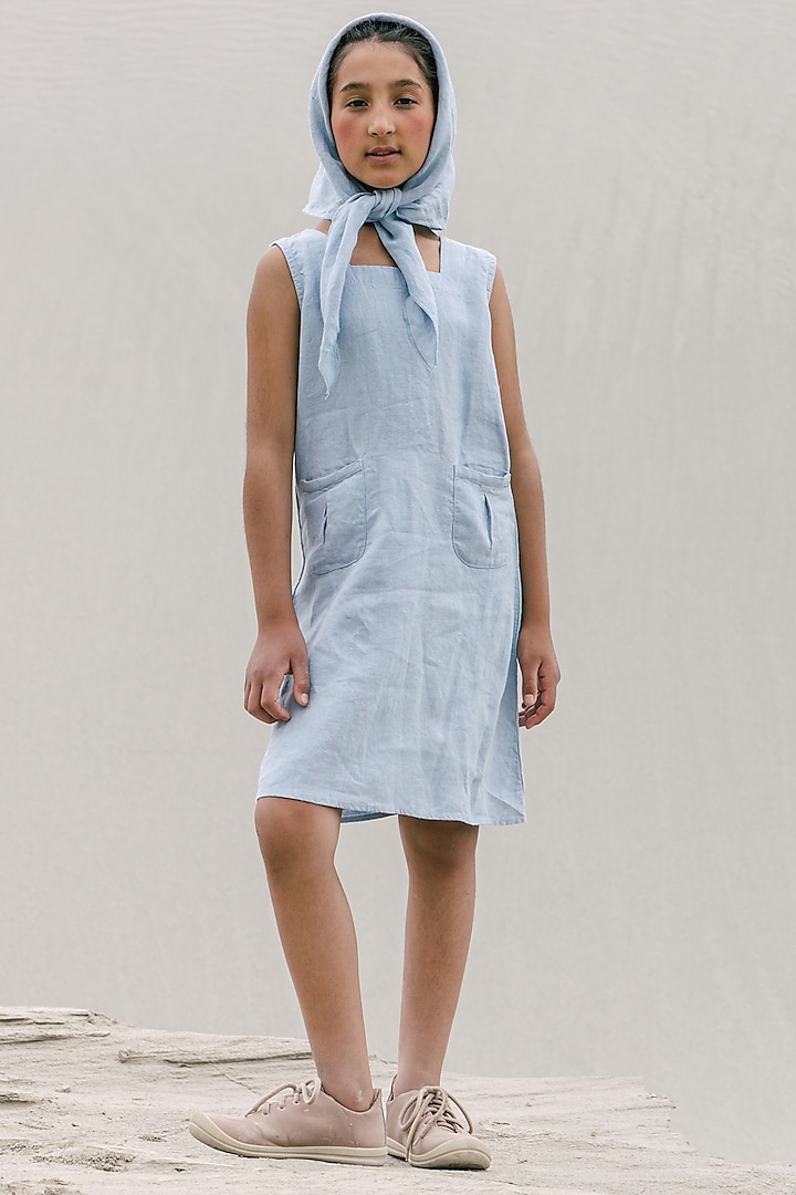 Light Blue Linen Dress For Girls by Chi Linen at Pernia's Pop Up Shop