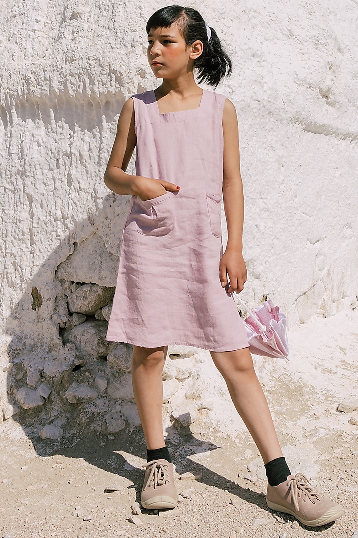 Lilac Linen Dress For Girls by Chi Linen at Pernia's Pop Up Shop