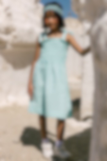 Sea Green Linen A-Line Dress For Girls by Chi Linen at Pernia's Pop Up Shop