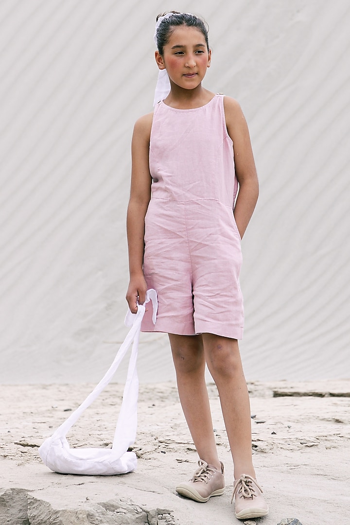 Lilac Linen Jumpsuit For Girls by Chi Linen