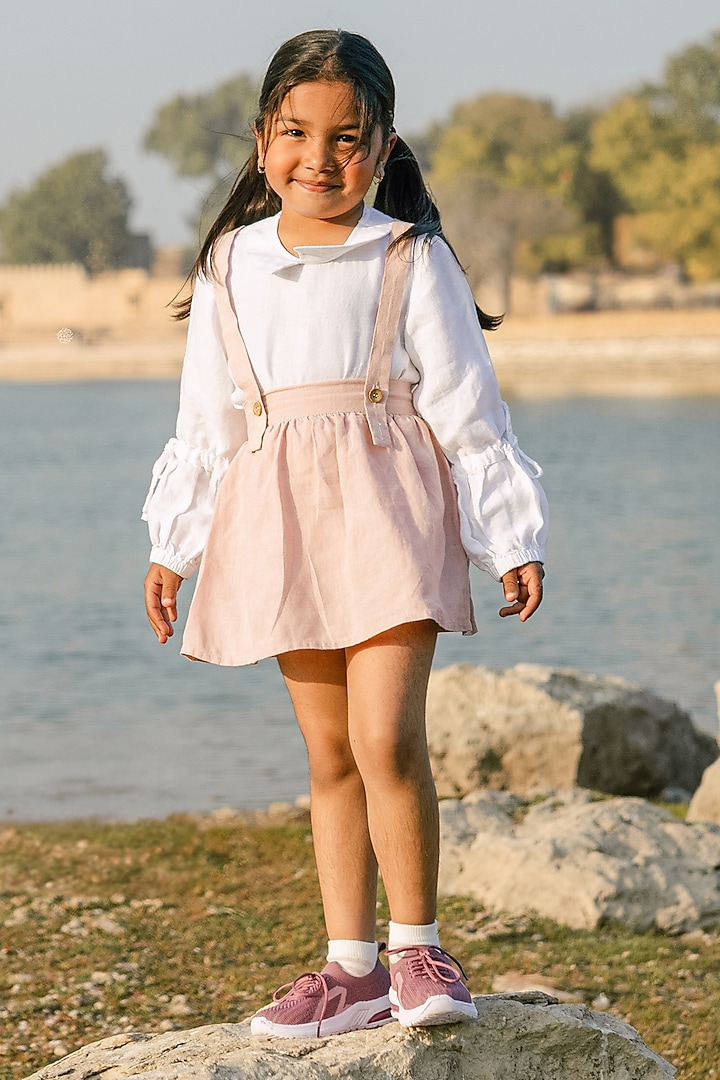 Pink Linen Skirt Set For Girls by Chi Linen at Pernia's Pop Up Shop