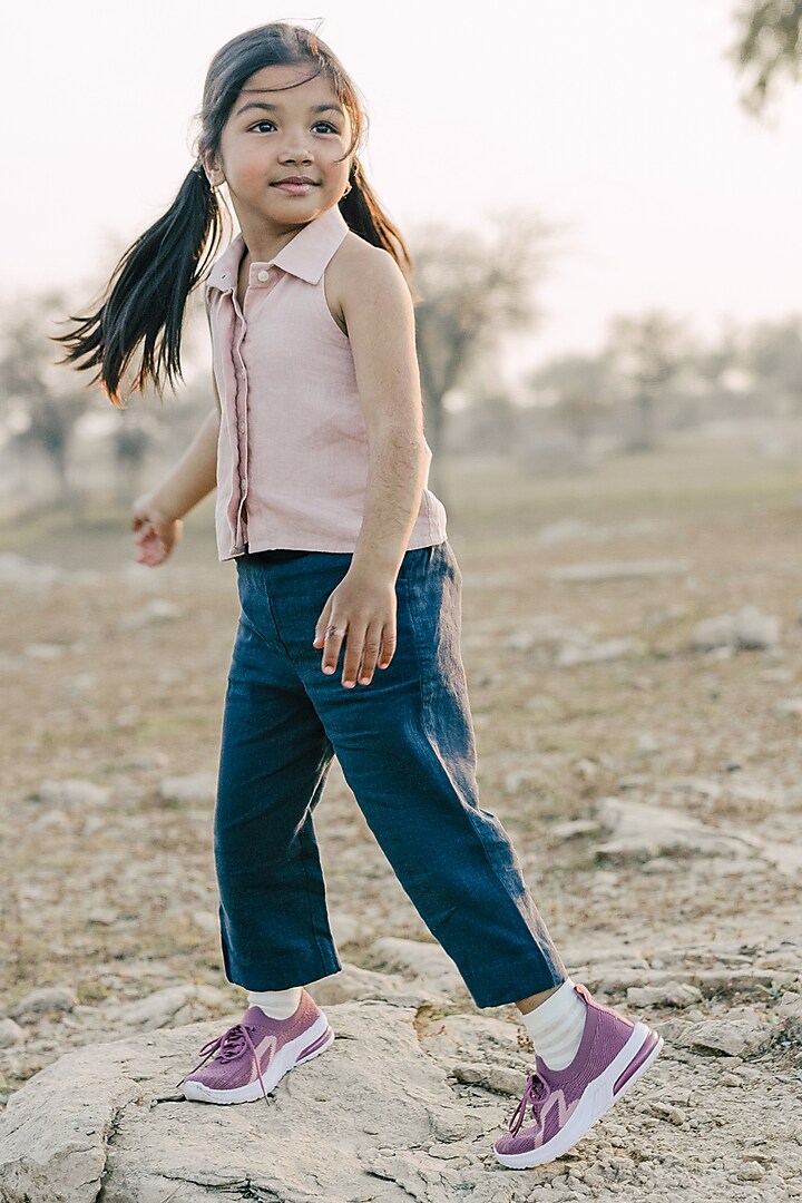 Pink Linen Top For Girls by Chi Linen at Pernia's Pop Up Shop