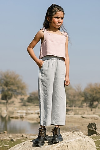 Grey Linen Trousers For Girls by Chi Linen