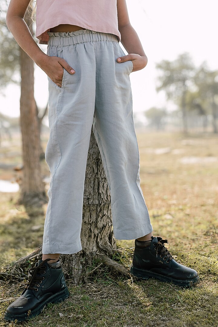 Grey Linen Trousers For Girls by Chi Linen at Pernia's Pop Up Shop