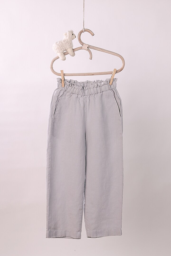 Grey Linen Trousers For Girls by Chi Linen at Pernia's Pop Up Shop