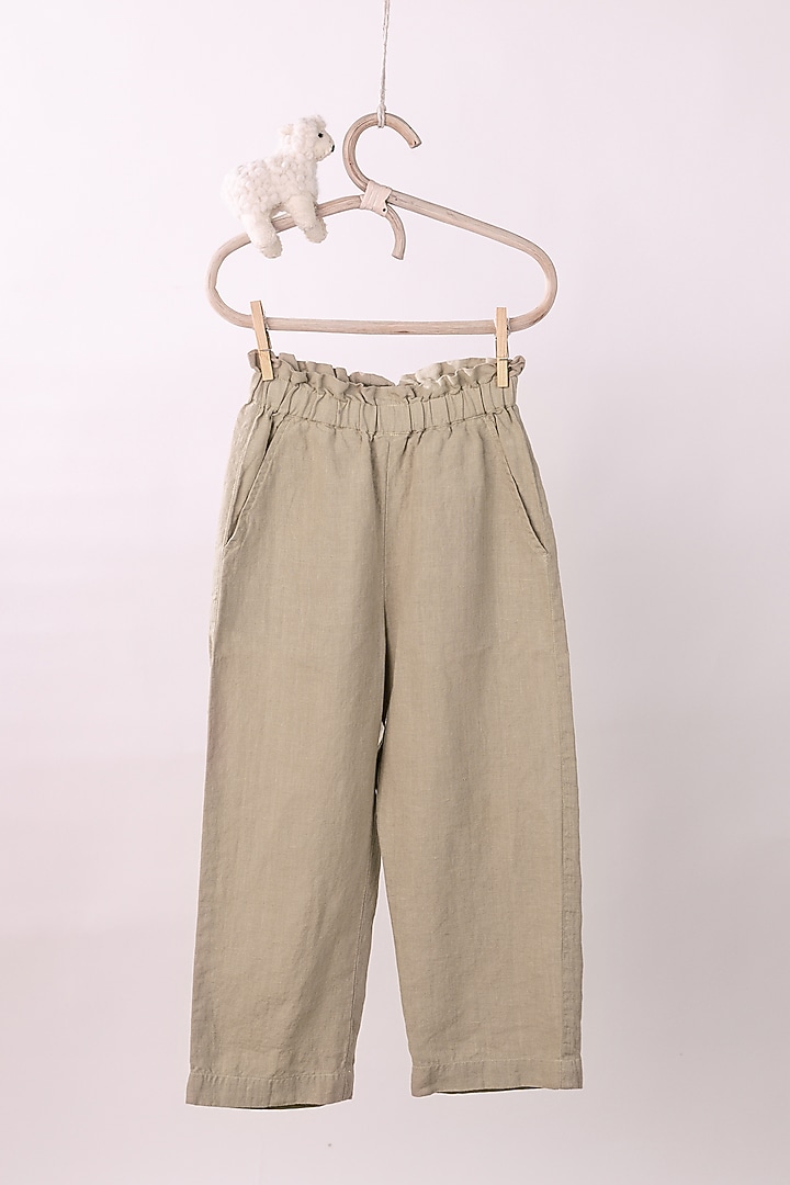 Light Brown Linen Trousers For Girls by Chi Linen at Pernia's Pop Up Shop