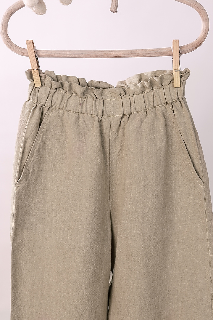 Light Brown Linen Trousers For Girls by Chi Linen at Pernia's Pop Up Shop