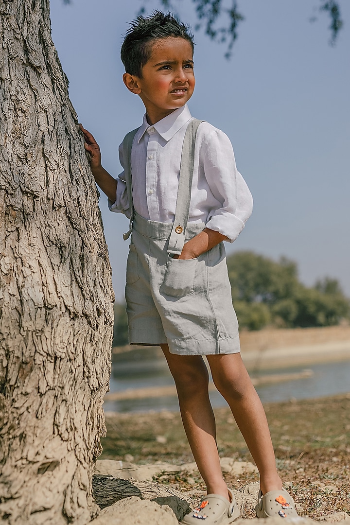 Light Grey Linen Co-Ord Set For Girls by Chi Linen at Pernia's Pop Up Shop