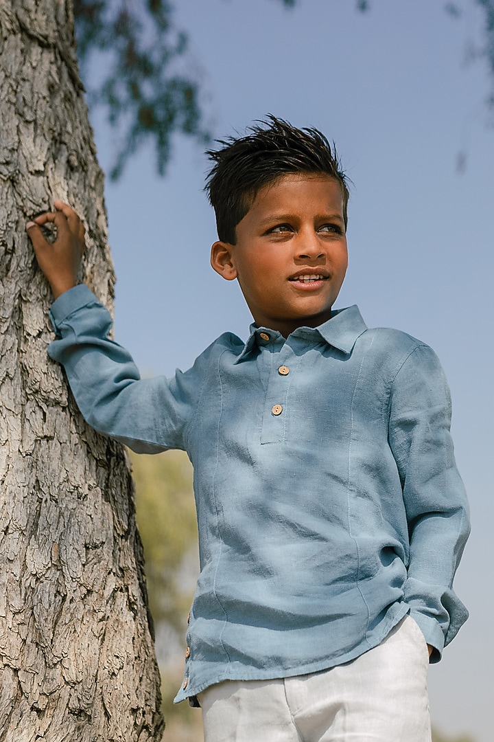 Light Blue Linen Shirt For Boys by Chi Linen at Pernia's Pop Up Shop