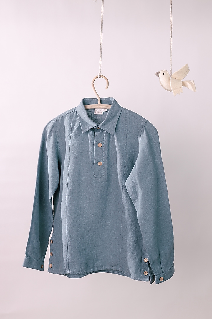 Light Blue Linen Shirt For Boys by Chi Linen at Pernia's Pop Up Shop