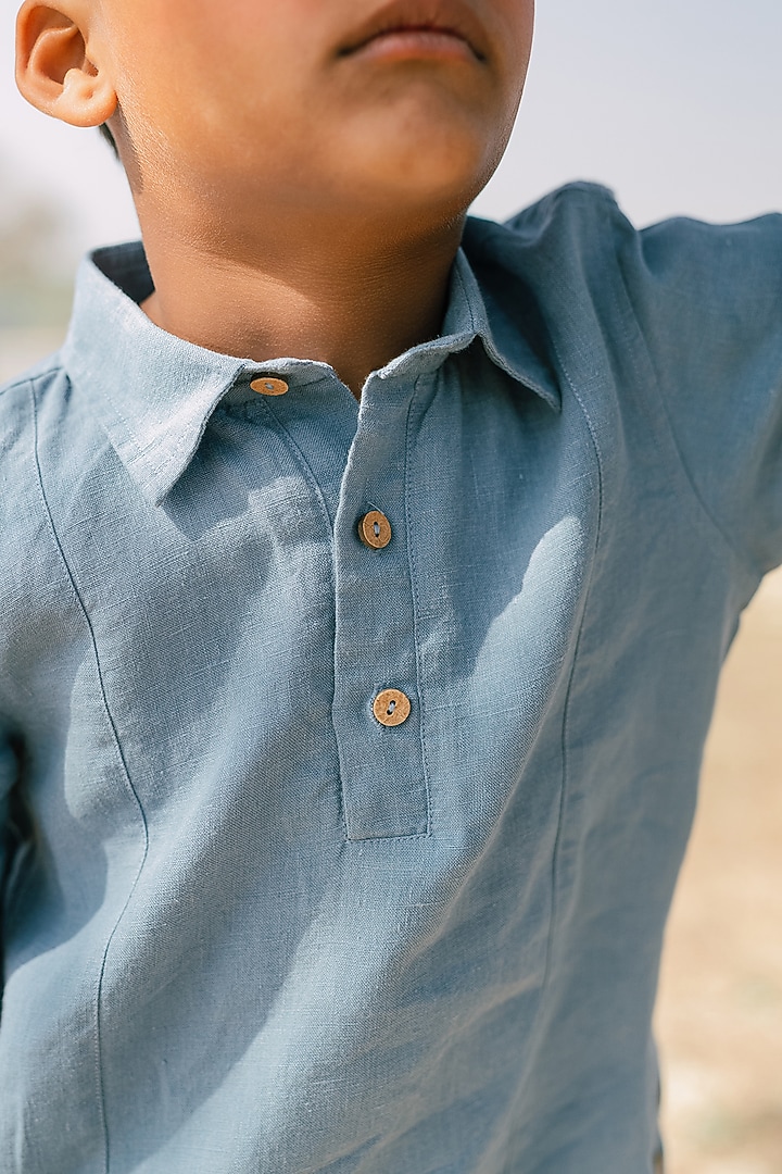 Light Blue Linen Shirt For Boys by Chi Linen at Pernia's Pop Up Shop