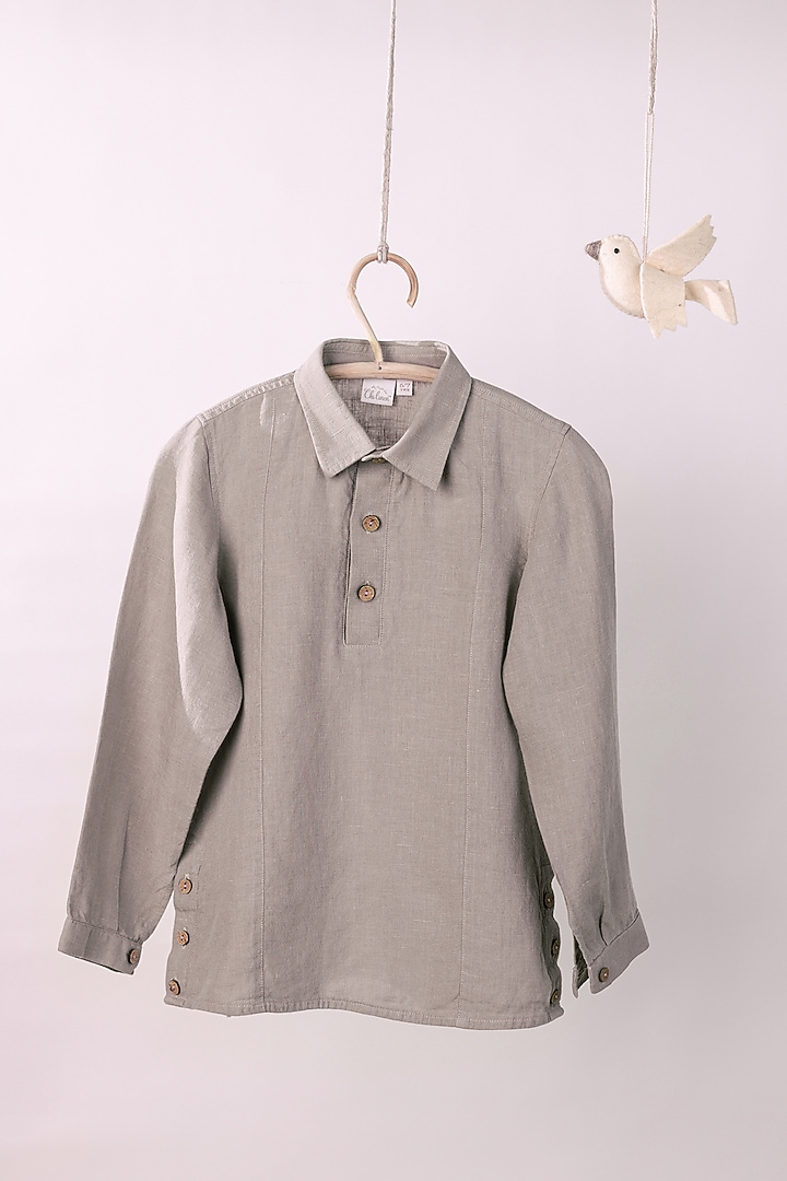 Beige Linen Shirt For Boys by Chi Linen at Pernia's Pop Up Shop