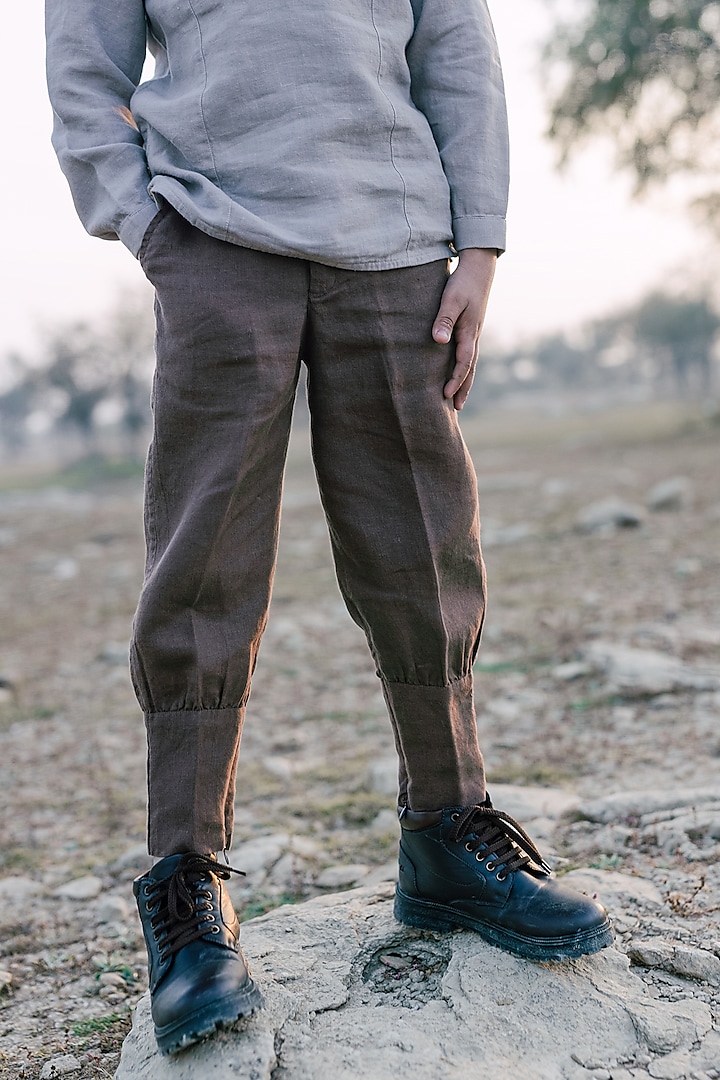 Dark Brown Linen Trousers For Boys by Chi Linen at Pernia's Pop Up Shop