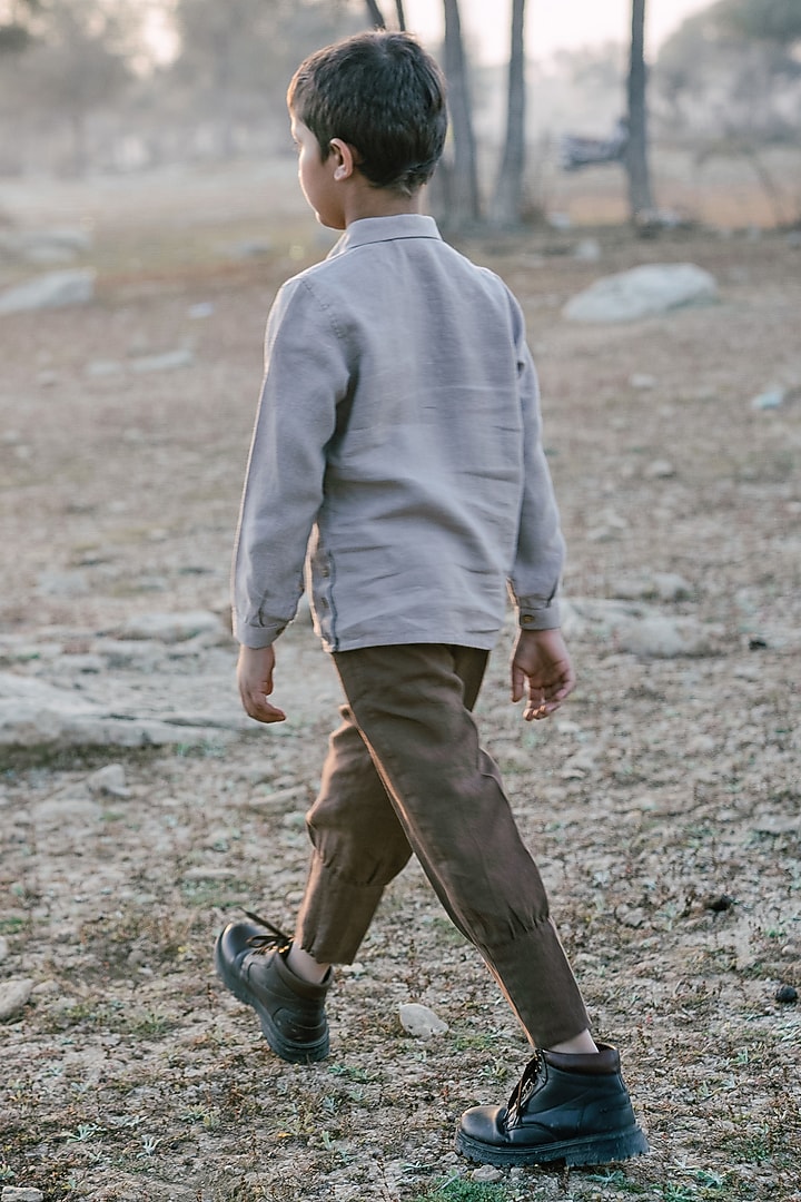 Dark Brown Linen Trousers For Boys by Chi Linen at Pernia's Pop Up Shop