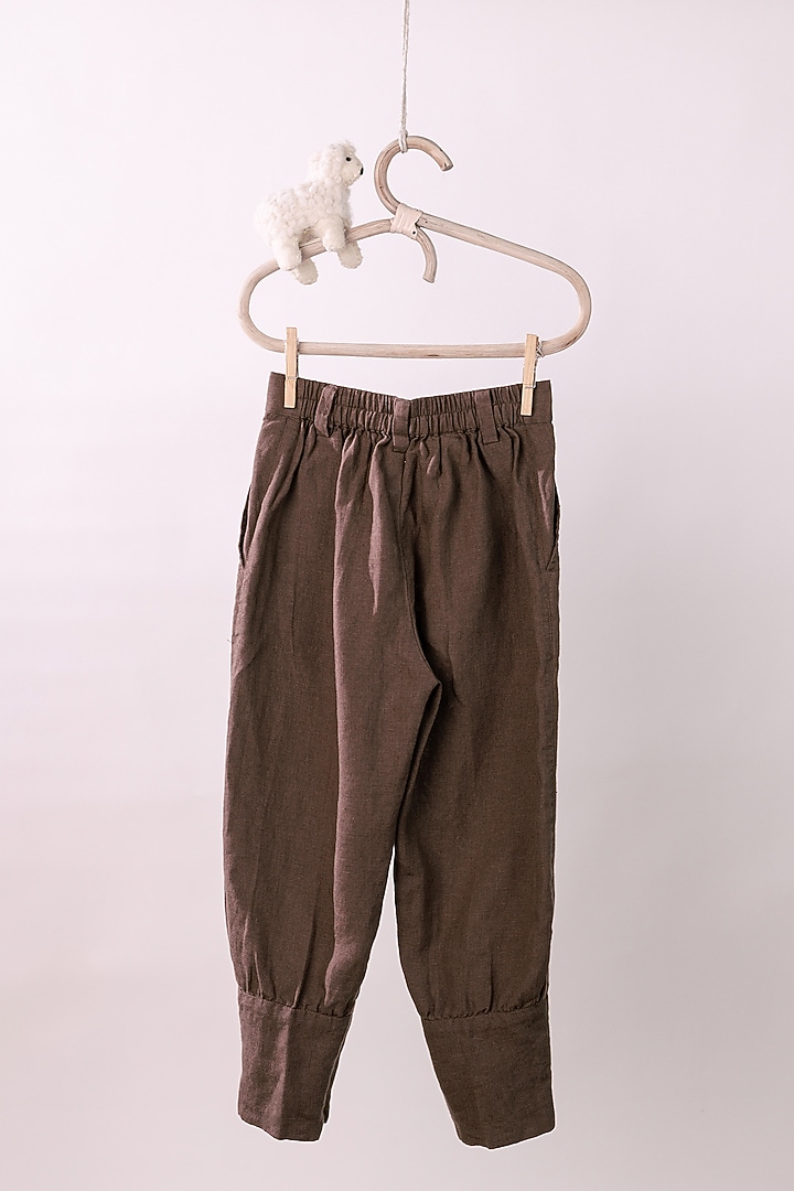 Dark Brown Linen Trousers For Boys by Chi Linen at Pernia's Pop Up Shop