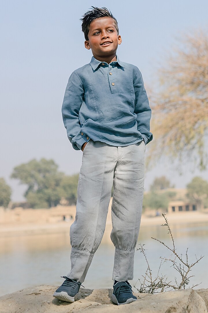 Grey Linen Trousers For Boys by Chi Linen at Pernia's Pop Up Shop